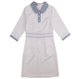 Bulk Order Mid Sleeve Nurse Dress Fashion Design Lapel Contrast Color Cuffs Back Invisible Zipper Design Nurse Dress Center SKU061 Bulk Order Mid Sleeve Nurse Dress Fashion Design Lapel Contrast Color Cuffs Back Invisible Zipper Design Nurse Dress Center SKU061